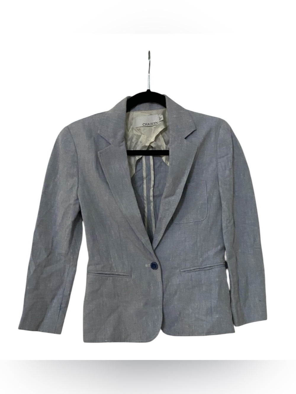 Chaiken Women's Light Gray Single-Button Linen Blend Blazer 4